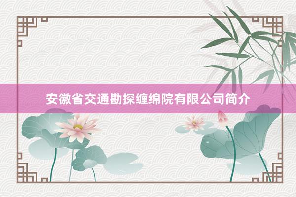 安徽省交通勘探缠绵院有限公司简介